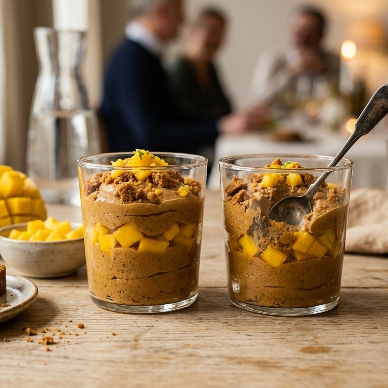 Mousse van peperkoek en mango