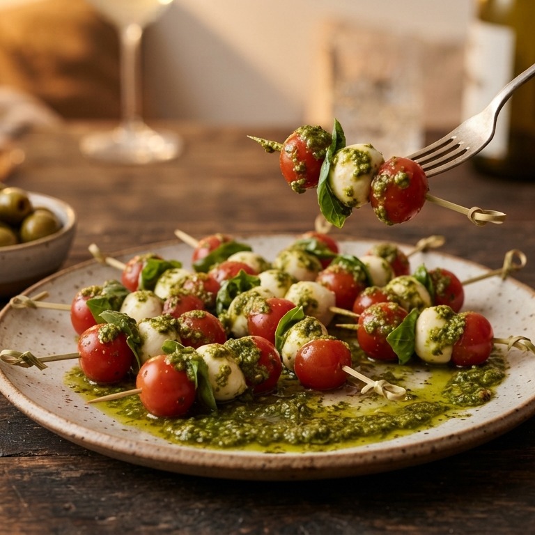 Mozzarellaspiesjes met groene pesto