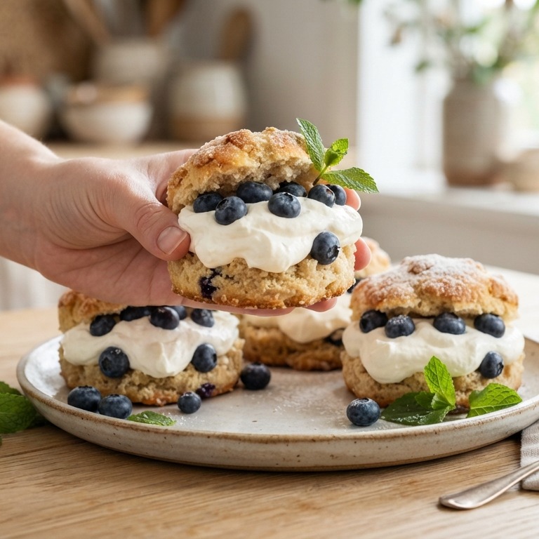 Muffins met blauwe bessen en slagroom