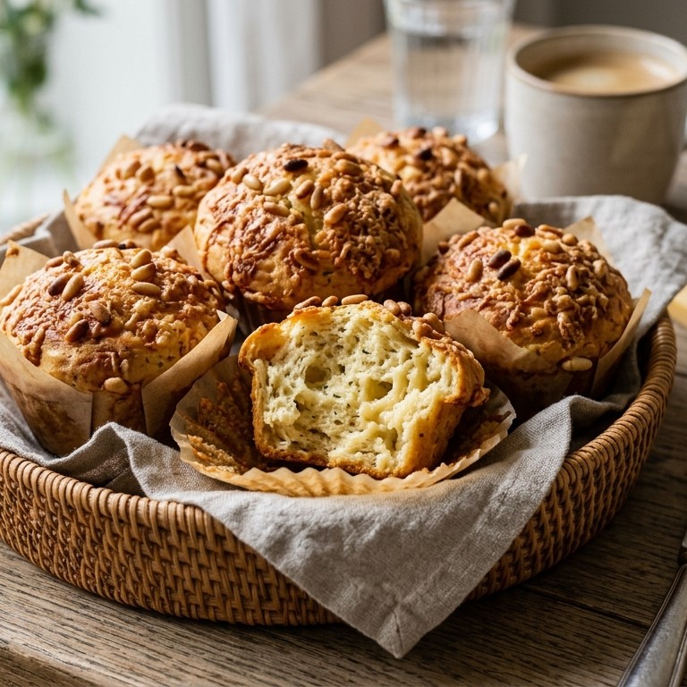 Muffins met oude kaas en pijnboompitten