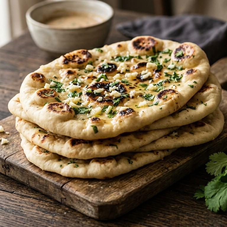 Naanbrood met knoflook en koriander