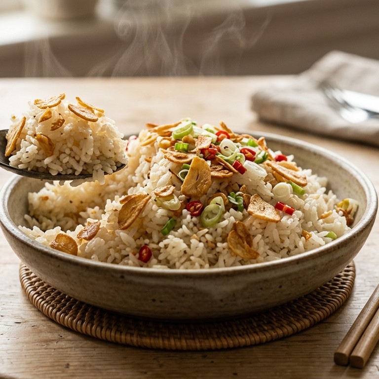 Nasi bawang putih (witte knoflookrijst)