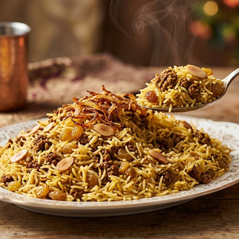 Nawabi kheema pilau (gekruid lamsgehakt)