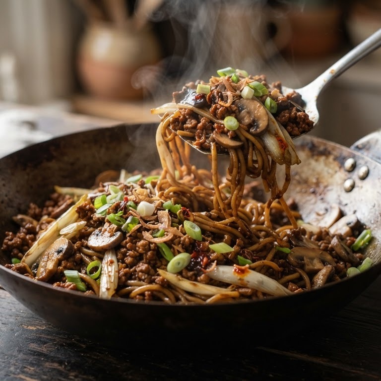 Noodles met witlof en vegetarisch hachegehakt