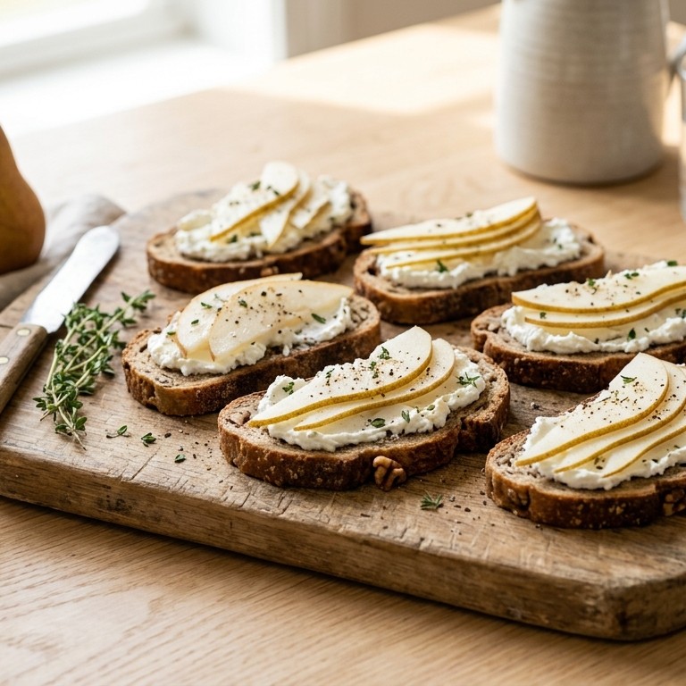 Notenbrood met geitenkaas en peer