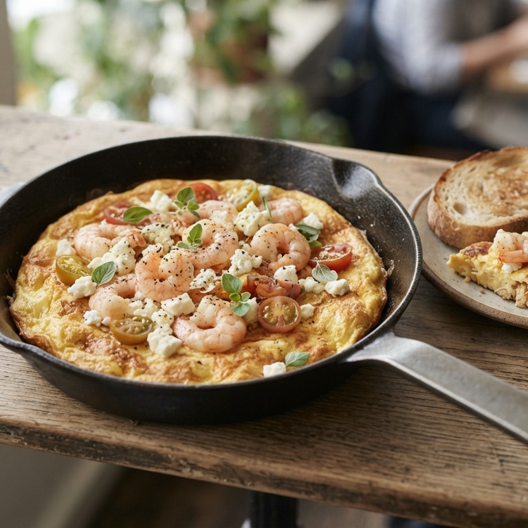 Omelet met garnalen en feta