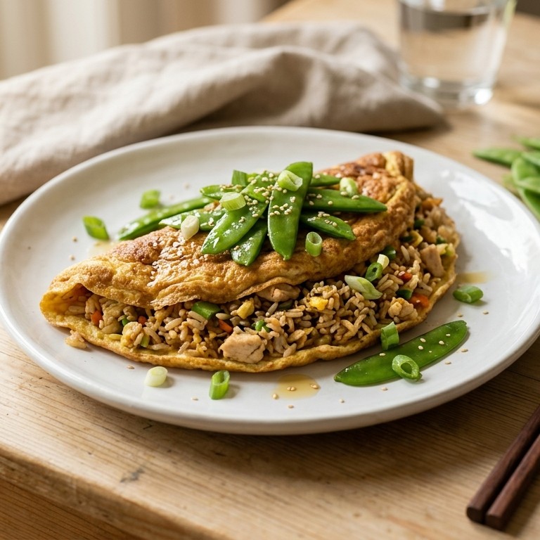 Omelet met rijst en peultjes