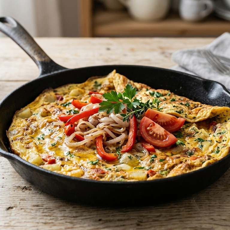 Omelet met sjalotjes en paprika