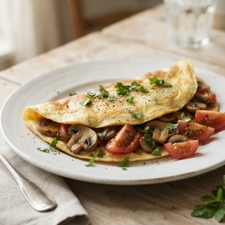 Omelet met tomaat en champignons