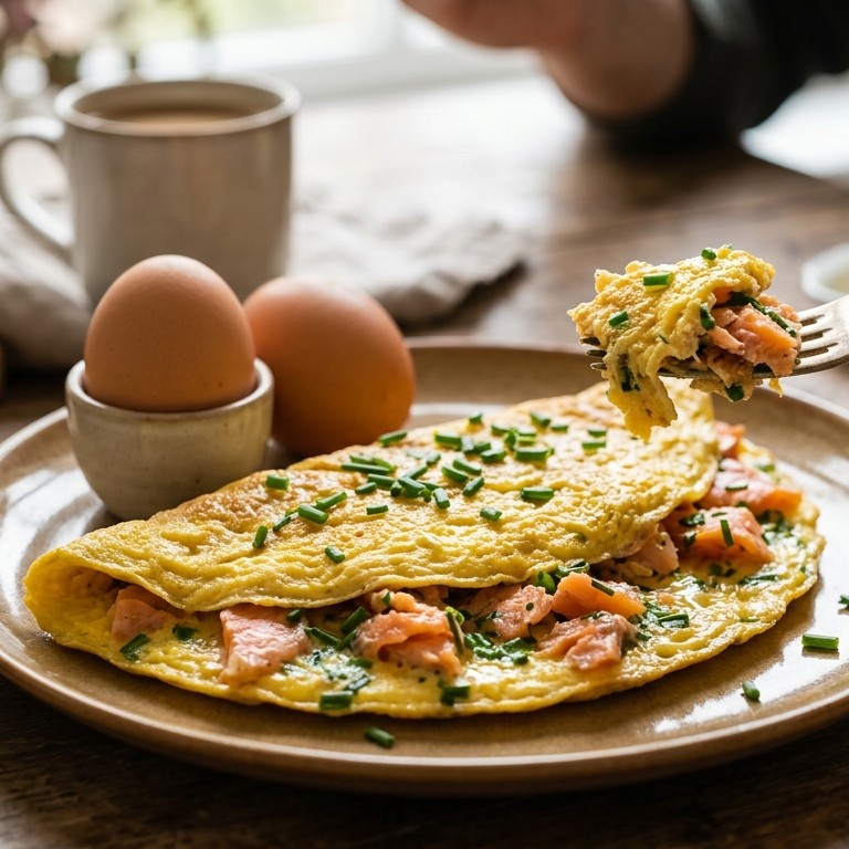 Omelet met zalm en bieslook