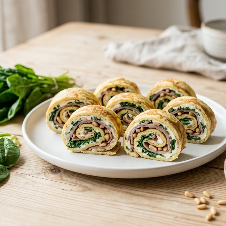 Omeletrolletjes met ham en spinazie