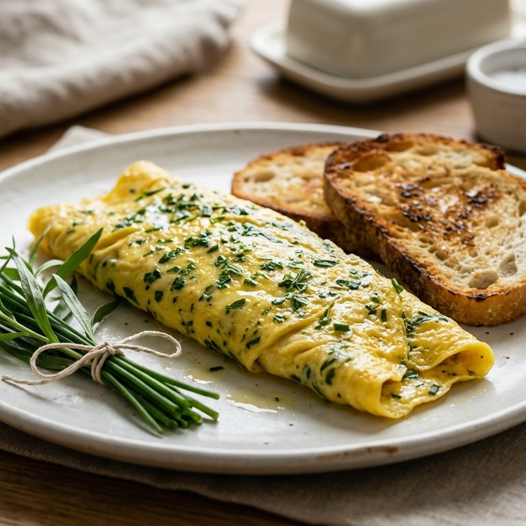 Omelette aux fines herbes met brood