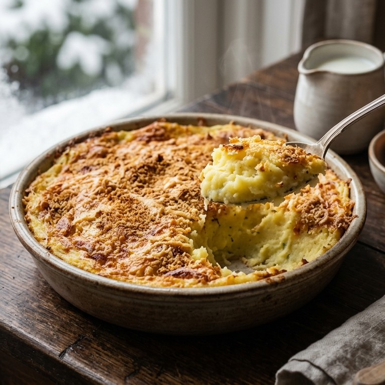 omige aardappelpuree met een korstje