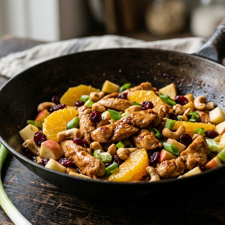 Oosterse kip met sinaasappelen en cashewnoten