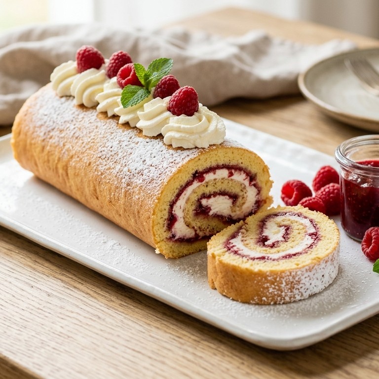 Opgerolde cake met slagroom