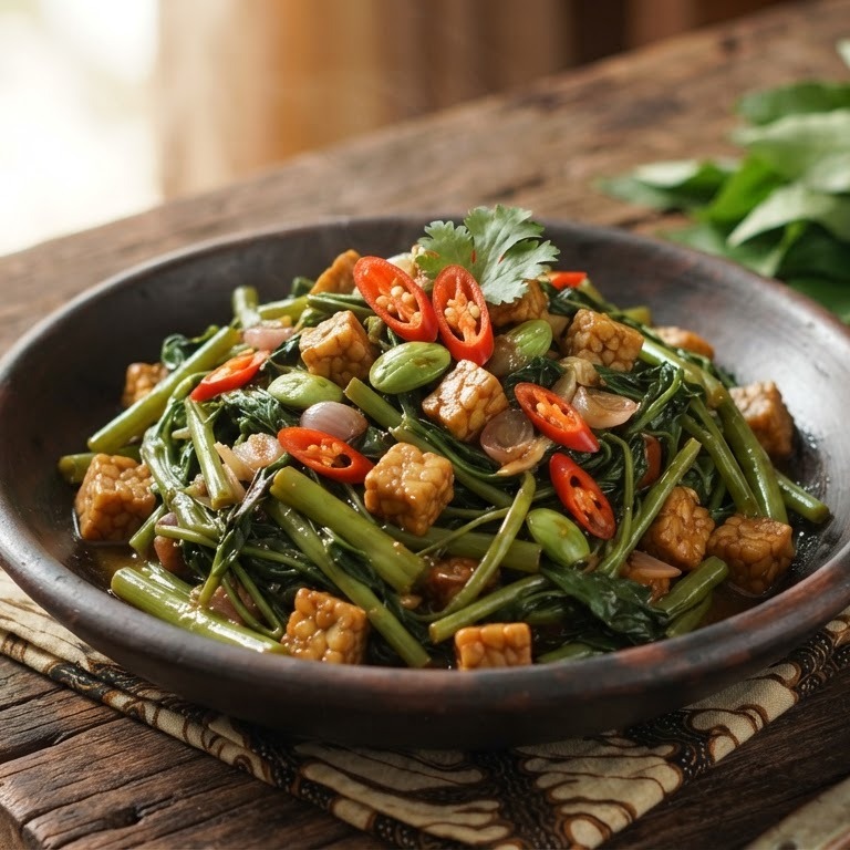 Oseng kangkung (groenteschotel met waterspinazie)