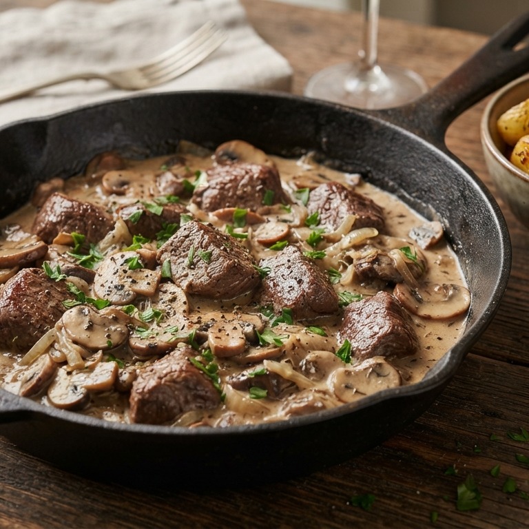 Ossenhaaspuntjes met champignon roomsaus