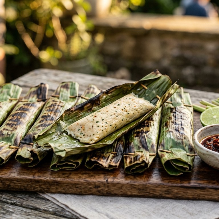 Otak otak (in bananenblad gestoomde vis)