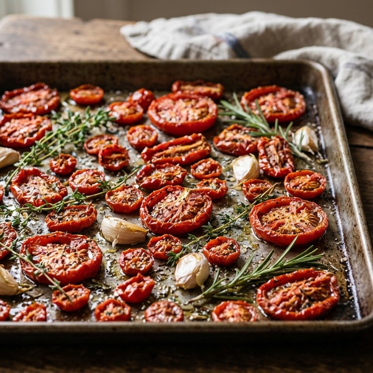 Oven(zon) gedroogde tomaten.