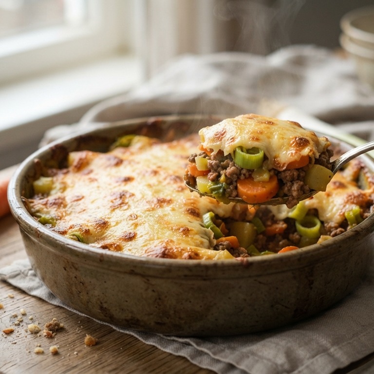 Ovenschotel met gehakt, prei en winterpeen
