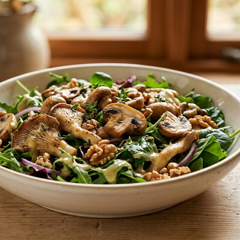 Paddenstoelensalade met honing-mosterddressing