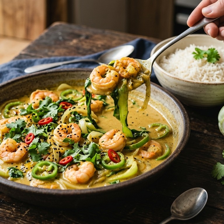 Paksoicurry met garnalen