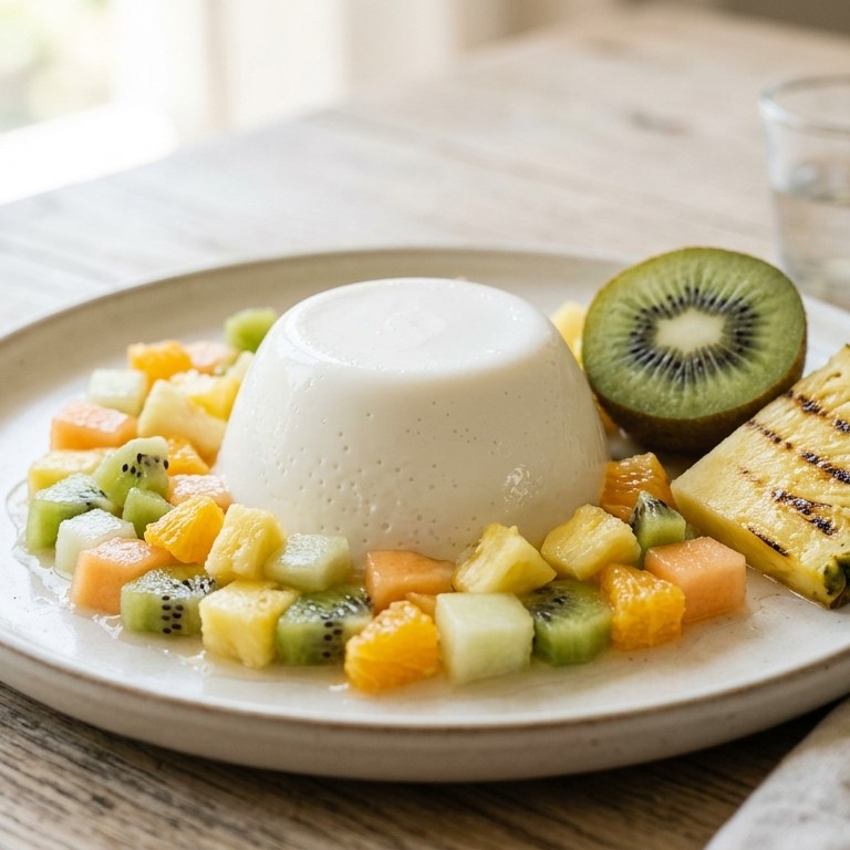 Panna cotta van kokos met exotisch fruit