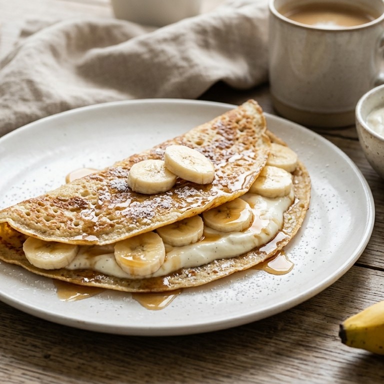 Pannenkoek met banaan en vanillekwark