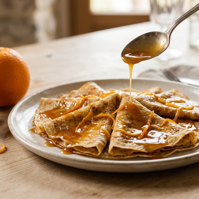 Pannenkoek met sinaasappelsaus