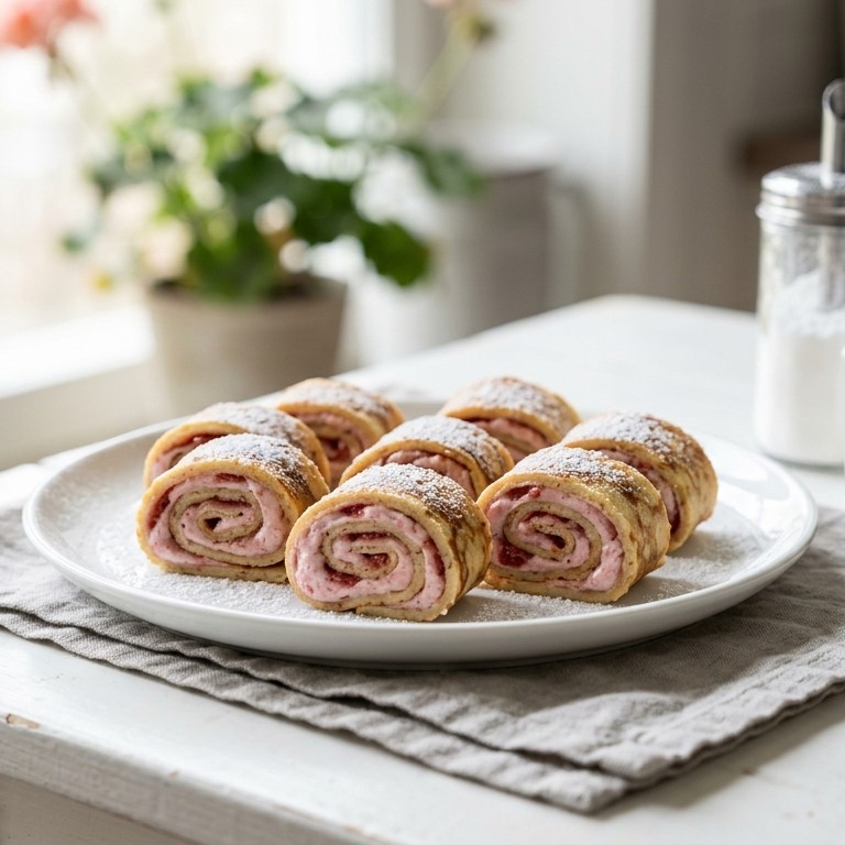 Pannenkoekenrolletjes met aardbeienrooom