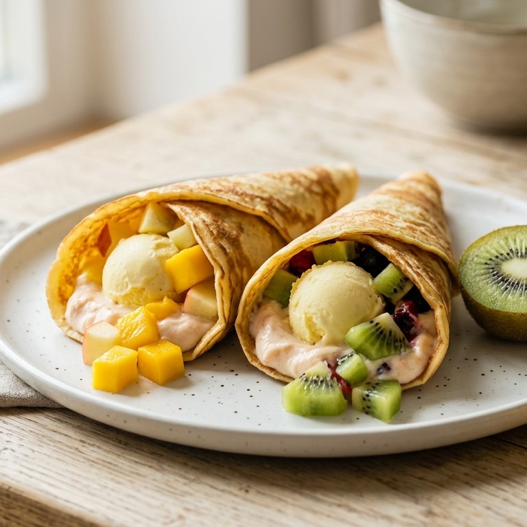 Pannenkoekhoorntjes met fruit