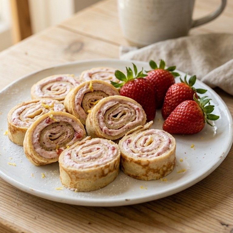 Pannenkoekrolletjes met aardbeienroom