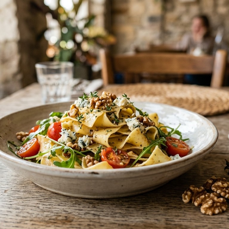 Pappardelle met rucola en blauwaderkaas