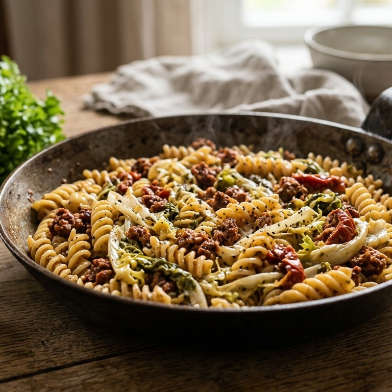 Pasta met andijvie en chorizo
