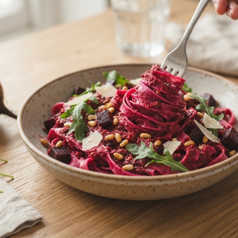 Pasta met bietjes en tomatenpesto