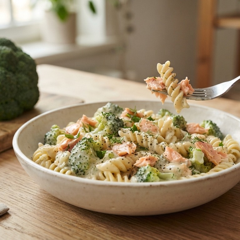 Pasta met broccoli en zalm