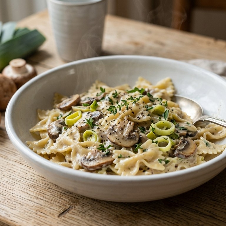 Pasta met champignon-preisaus