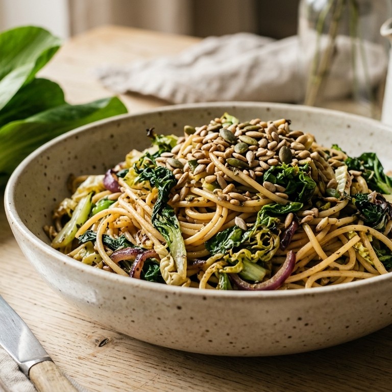 Pasta met geroerbakte bladgroente