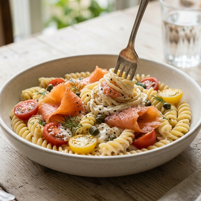 Pasta met gerookte zalm