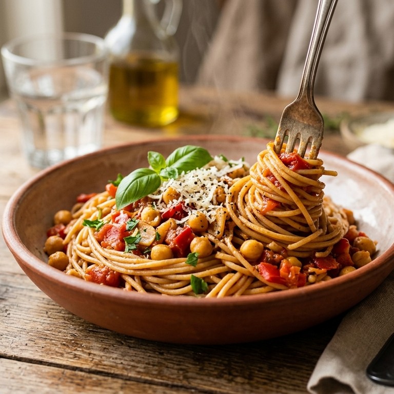 Pasta met kikkererwten