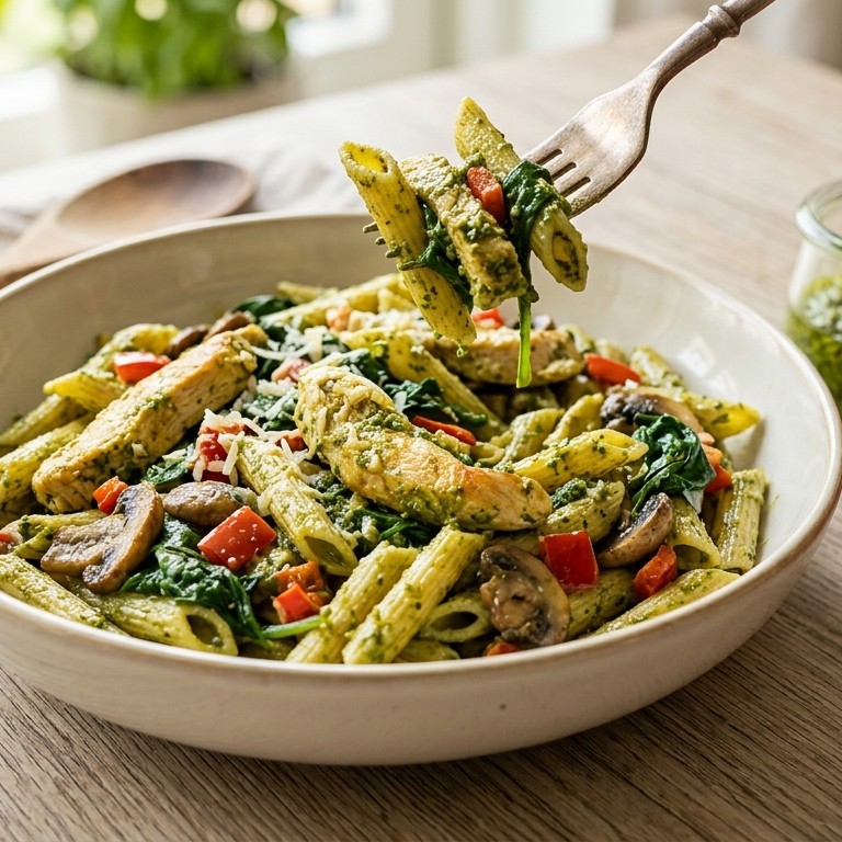 Pasta met kipfilet met pesto