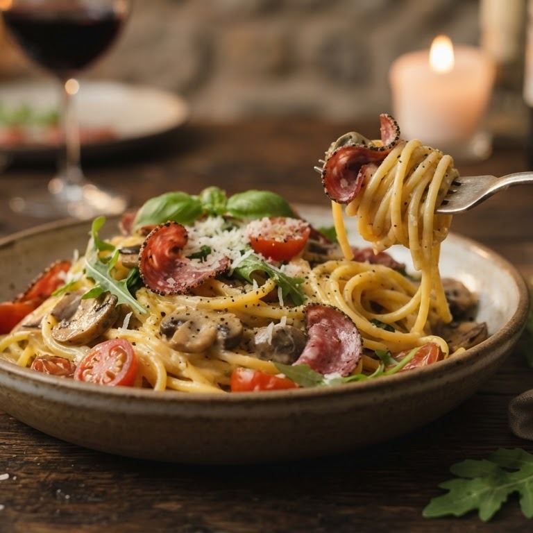 Pasta met pepersalami en magor