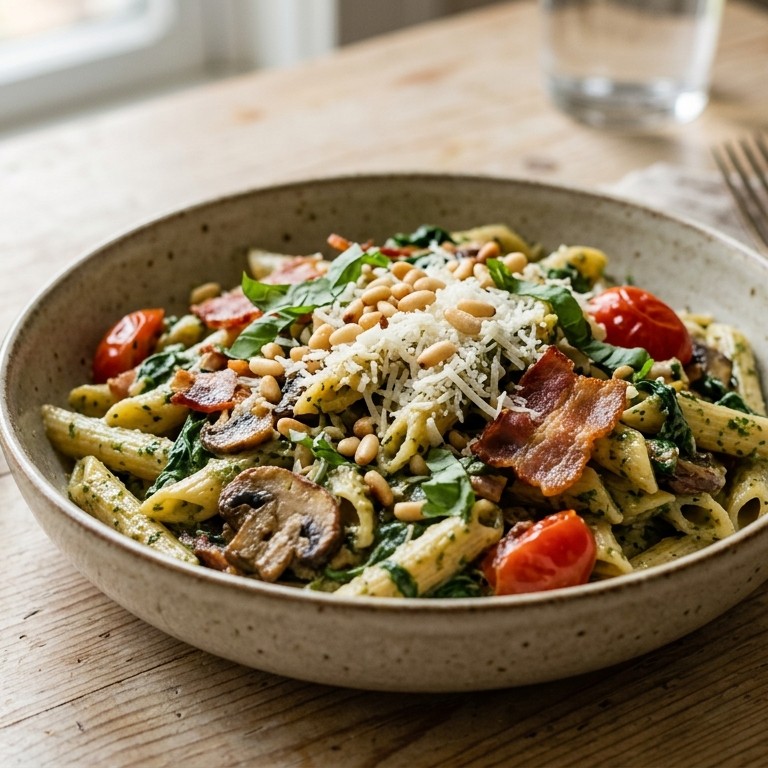 Pasta met spinazie en pesto