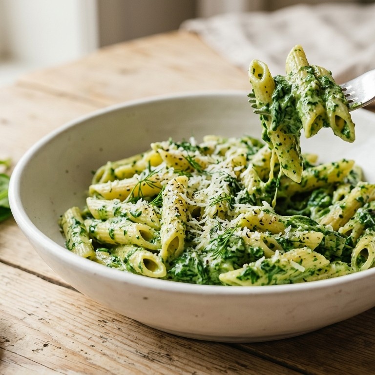 Pasta met spinaziesaus