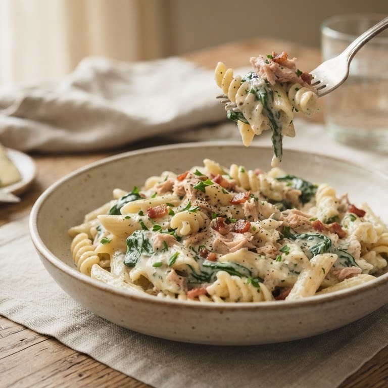 Pasta met tonijnspinaziesaus