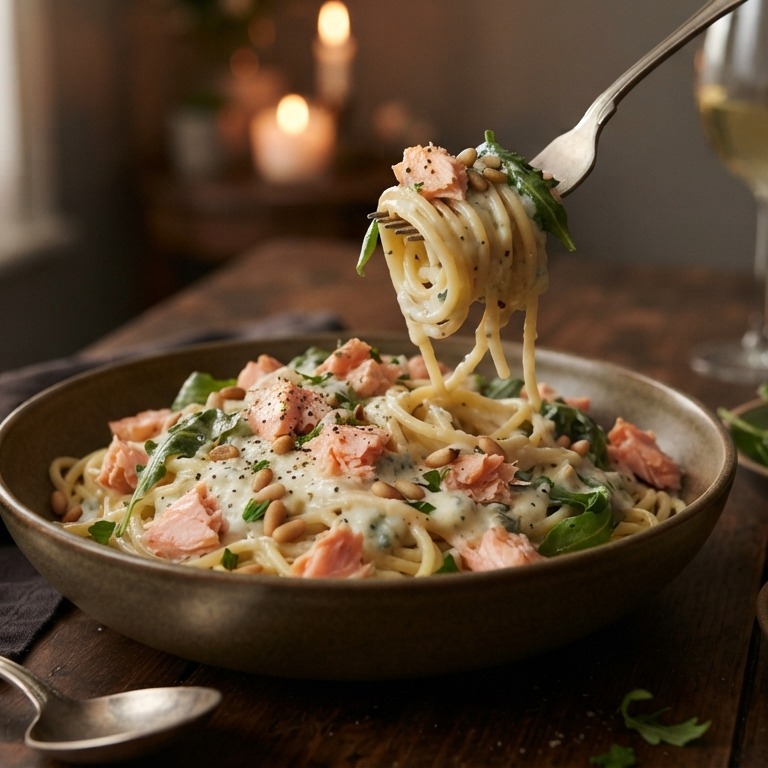 Pasta met zalm en gorgonzola