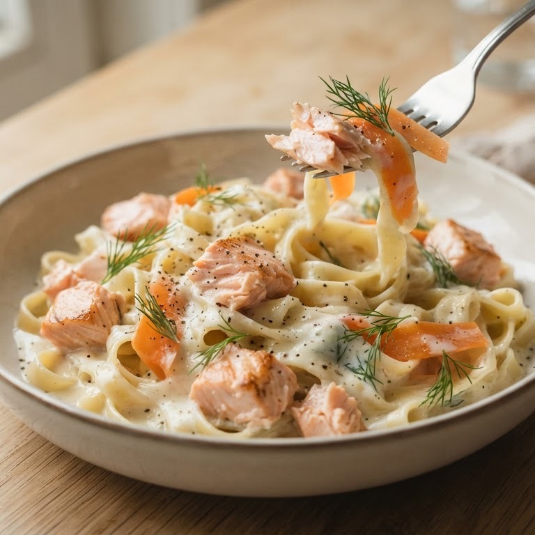 Pasta met zalm en roomsaus