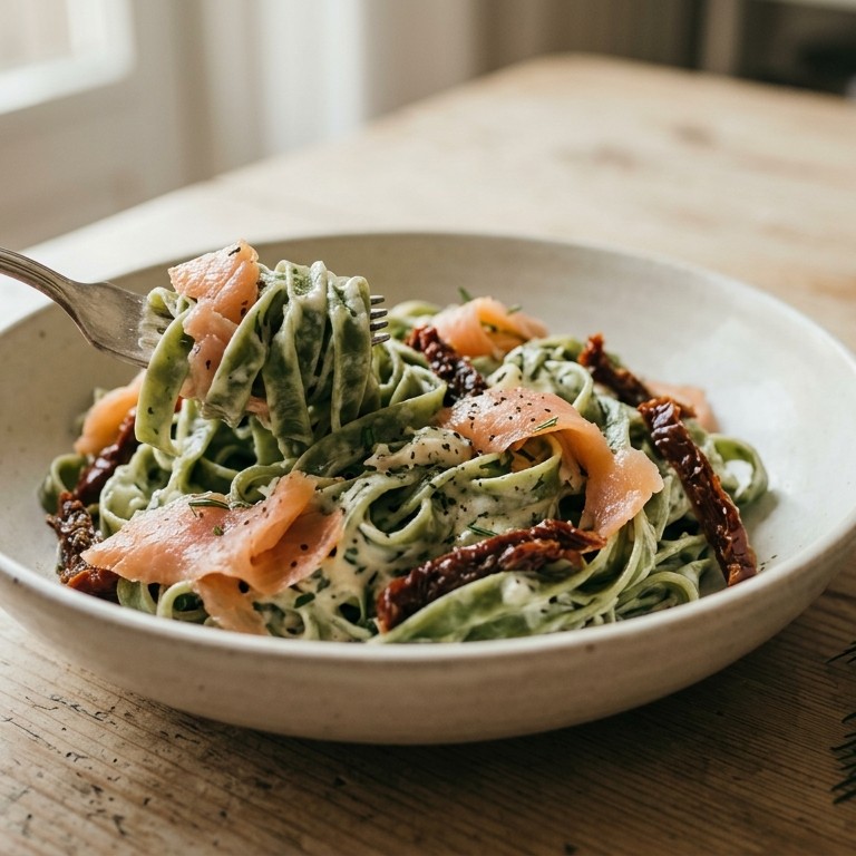 Pasta met zalm en zongedroogde tomaatjes