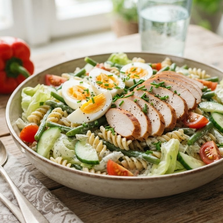 Pastasalade met gerookte kipfilet