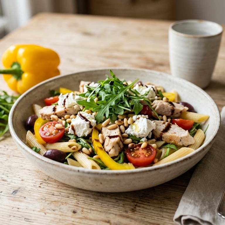 Pastasalade met kip en geitenkaas
